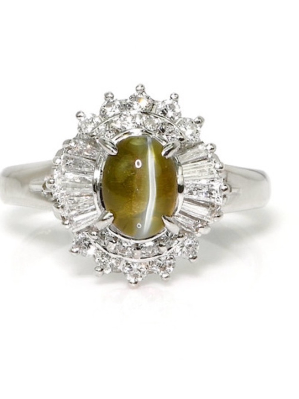 Alexandrite cats eye and Natural Diamond Pave Ring, Platinum 950 Gia certified